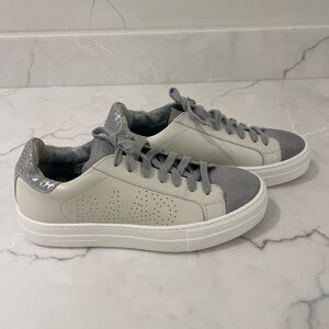 P448 Thea Platform Sneakers in White Leather with Gray Suede Accents size 38 (7)
